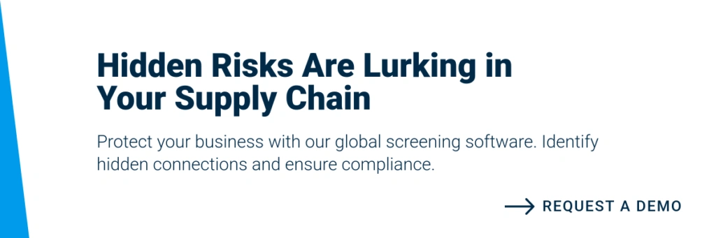 Banner depicting Descartes global screening software protecting supply chain hidden risks.